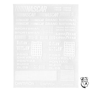 1/24 Champion Vintage Stock Car Decal Sheet - White On Clear 4.25" x 5.5" 372B