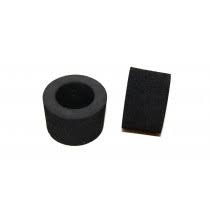 Two small black foam or rubber replacement parts, one cylindrical with a hollow center and one rectangular block, shown on a plain white background.