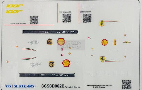 CG Slotcars Formula 1 Stickers CGSCD002B