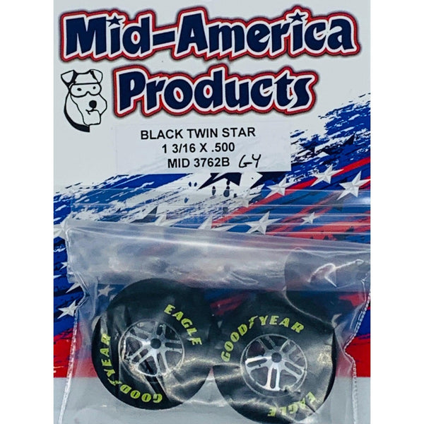 Mid America 1 3/16 x 0.500 Black Twin Star Drag Wheels MID3762BGY